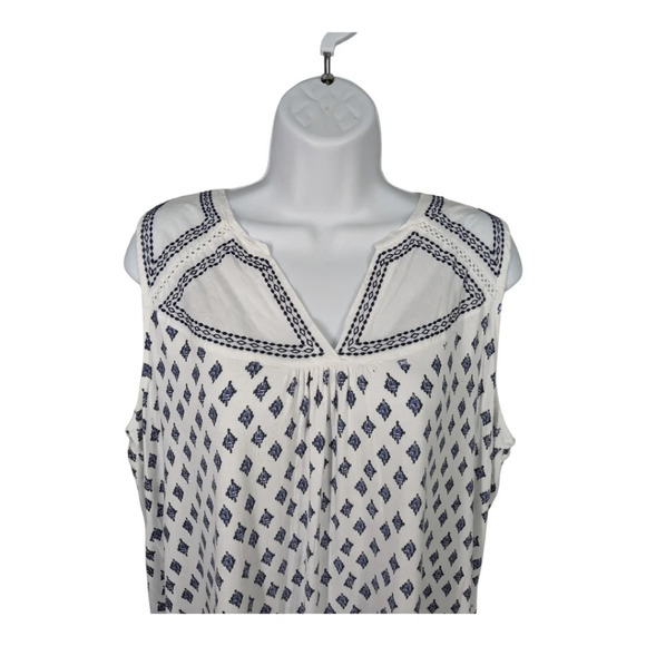 Dalia Sleeveless Top Lace  Embroidery Stretchy Blue/White XL - Picture 2 of 8